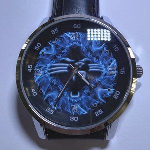 Carolina Panthers NFL Black Leather Watch NEW